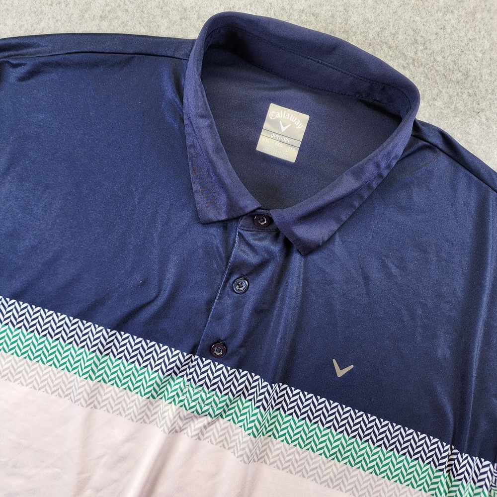 Callaway Opti Dri Mens XXL 2XL Polo Shirt‎ Striped White Blue Performance Golf